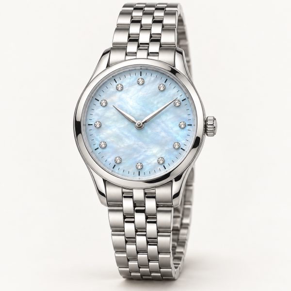Céleste Petite, Ice-blue pearlescent dial, Steel bracelet