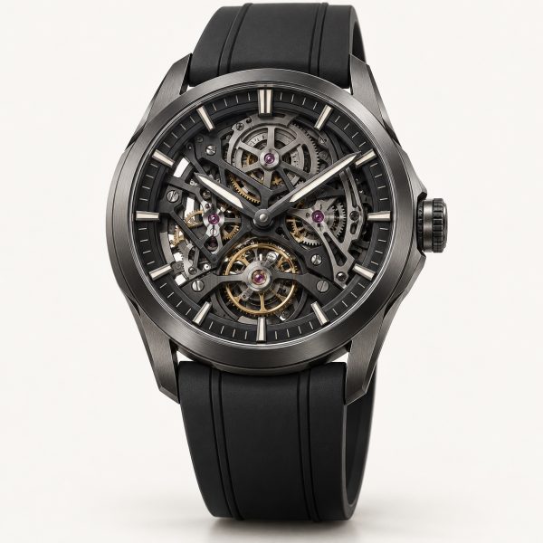 Obsidian Openwork, Openworked black dial, Rubber strap