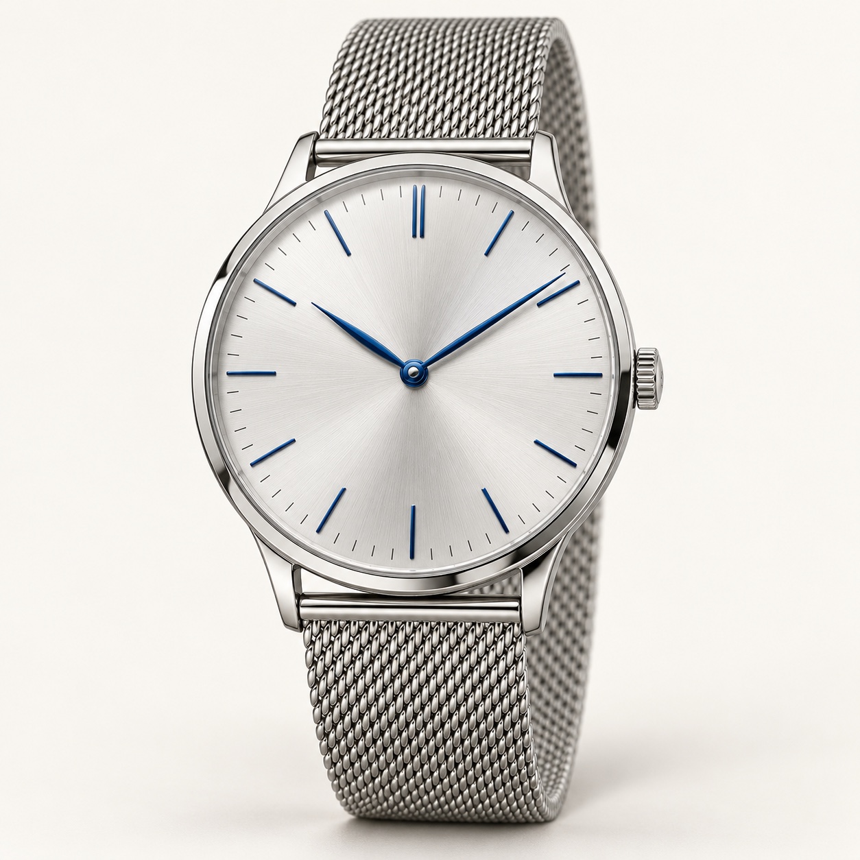 Silverline 38, Silver dial, Steel mesh